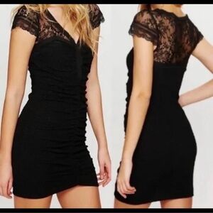 FREE PEOPLE BLACK ENVY CAP SLEEVE LACE BODY-CON DRESS SZ L
